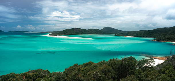 Whitehaven beach with Hill Inlet. Rated one of the best beaches in the world, not only because of the inlet, but also to its powdery white silica sand.