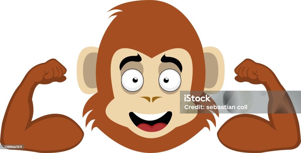 Vector Illustration Face Monkey Or Gorilla Cartoon Biceps Stock  Illustration - Download Image Now - iStock