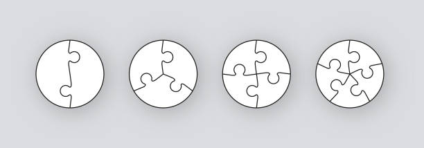 illustrations, cliparts, dessins animés et icônes de grille de puzzle avec des pièces stylisées en forme de cercle. illustration vectorielle. - puzzle jigsaw puzzle jigsaw piece part of