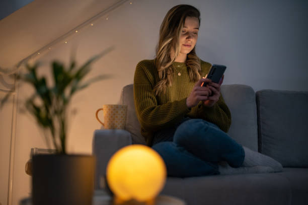 istock Woman using smartphone while sitting on the sofa at home 1388666909