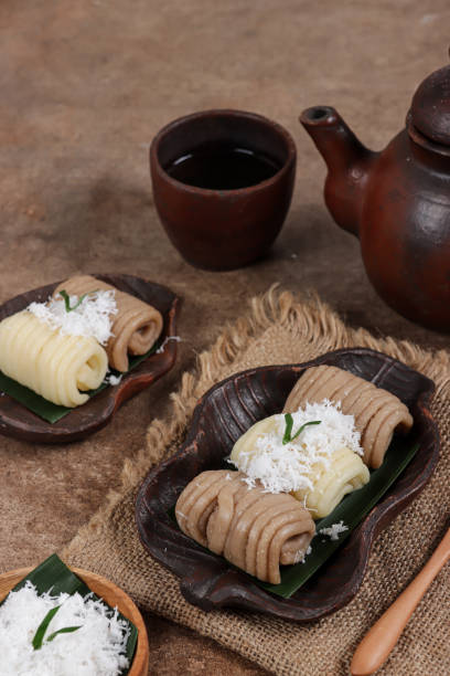 istock Getuk Lindri is a traditional Indonesian dessert made from mashed cassava, rolled into groovy loaf and topped with grated coconut. 1388667821