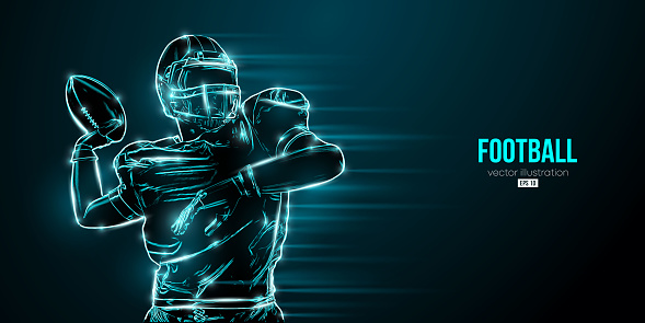 Abstract silhouette of an american football player man in action isolated blue background. Vector illustration