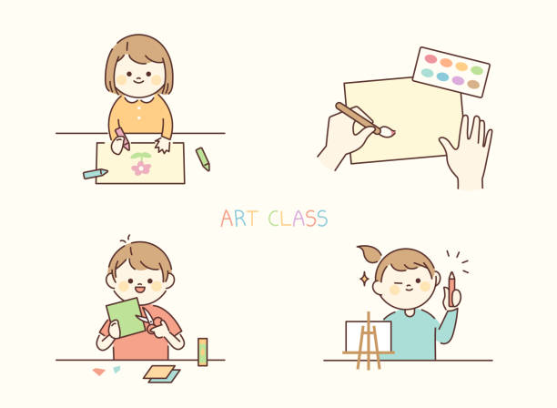Art class children vector art illustration