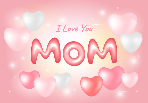 Happy mother's day cute pink love heart shape balloon with shining bokeh background