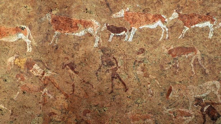 Ancient Prehistoric Rock Painting Known as the White Lady of Brandberg Dating Back at Least 2000 Years and Located at the Foot of Brandberg Mountain in Damaraland, Namibia, Africa