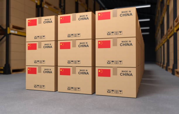 istock Products made in China, cardboard boxes in the warehouse. 1388690436