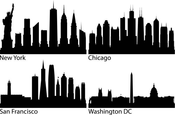 American Cities (All Buildings Are Complete and Moveable) American cities. New York, Chicago, San Francisco, and Washington DC. All buildings are complete and moveable. empire state building stock illustrations