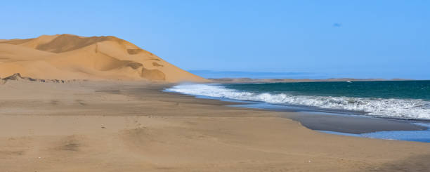 istock Namibia, the Namib desert, dunes falling into the sea 1388698266