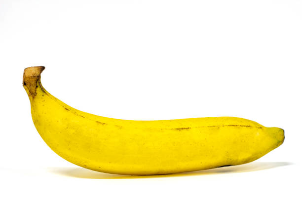 Peeled banana on white background