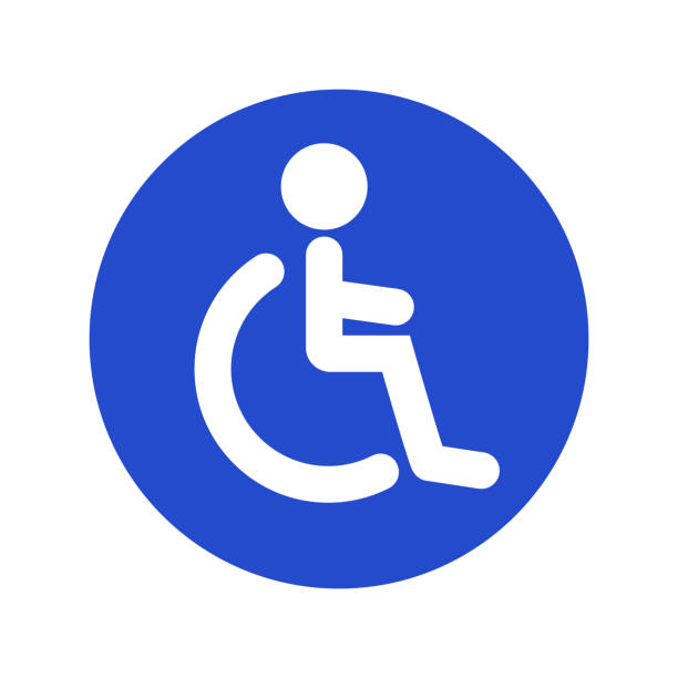 Round wheelchair sign. Wheelchair parking and restrooms. Vectors. Round wheelchair sign. Wheelchair parking and restrooms. Editable vector. wheelchair lift stock illustrations
