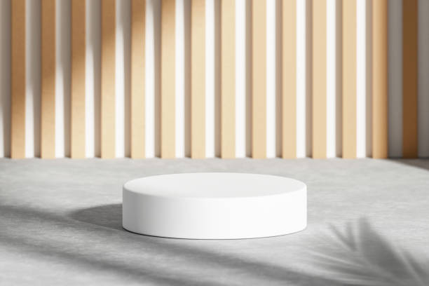 istock Home interior empty minimal white podium background scene of light display product 3d platform stage or blank modern showcase house wall stand and abstract sunlight pedestal studio on summer backdrop. 1388701761