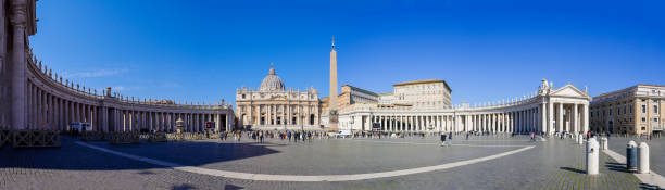 성 베드로 대성당, 크리스천덤 과 광장의 중앙 성당 앞에 웅장한 광장 - statue architecture st peters basilica vatican 뉴스 사진 이미지