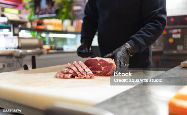 Cutting Meat Stock Photo - Download Image Now - Meat, Butcher's Shop, Cooking