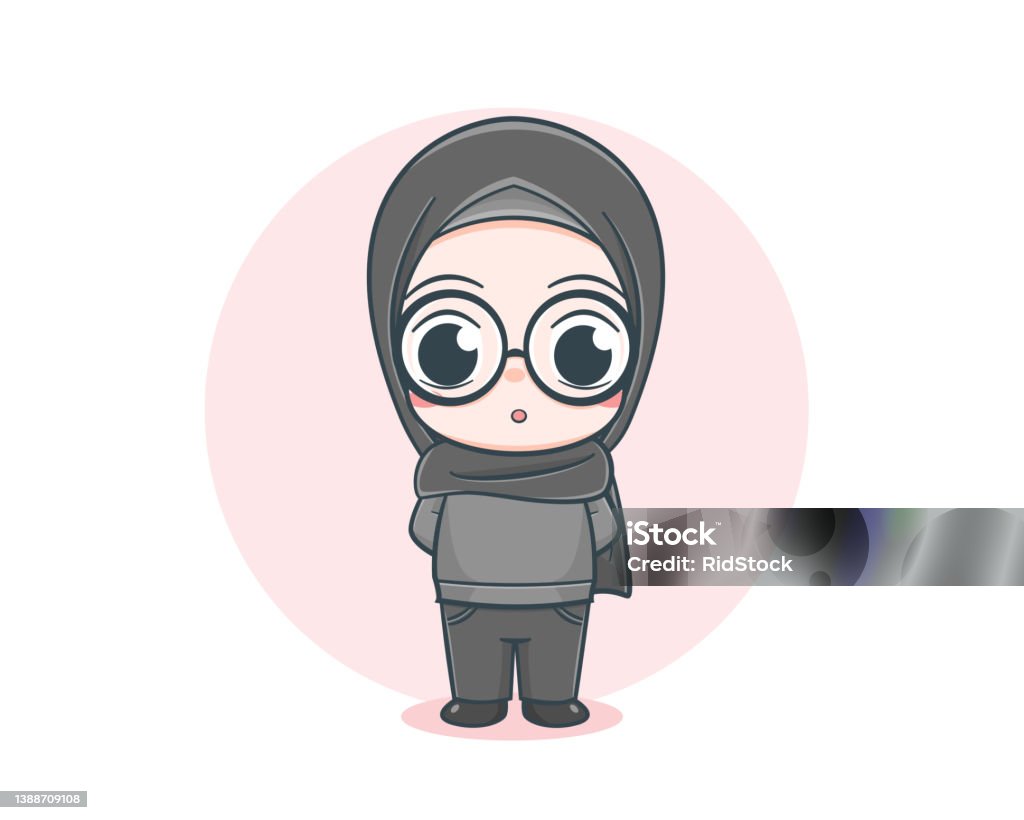 Cute Muslim Girl Wearing Sweater Cartoon Illustration Stock ...