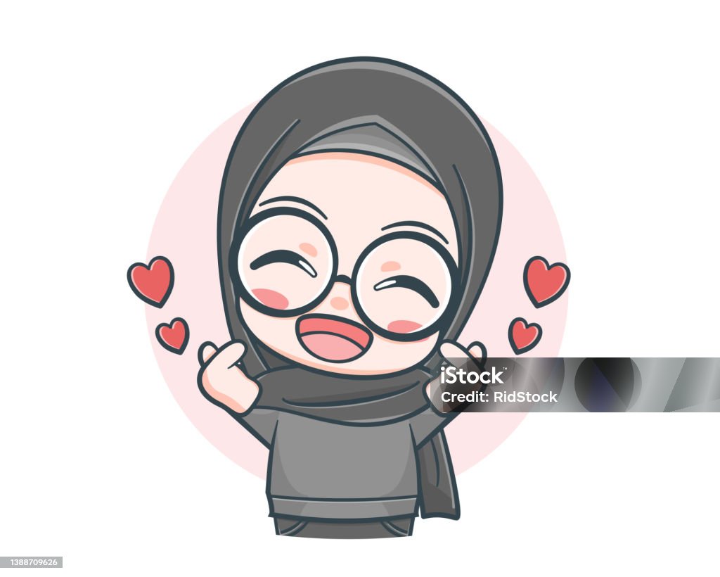 Cute Muslim Girl Wearing Sweater With Loves Cartoon Illustration ...
