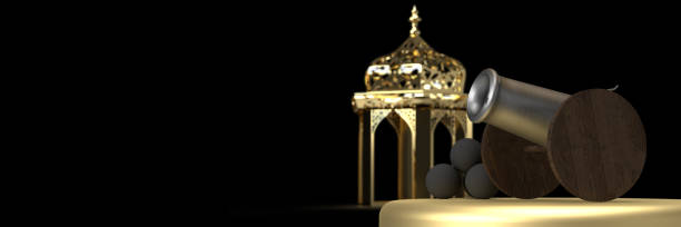 istock Ramadan Kareem Arabic style platform with cannon and beautiful arabesque pattern. 1388711018