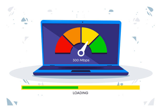 istock vector illustration of internet speed reduction using a laptop, download block 1388715619