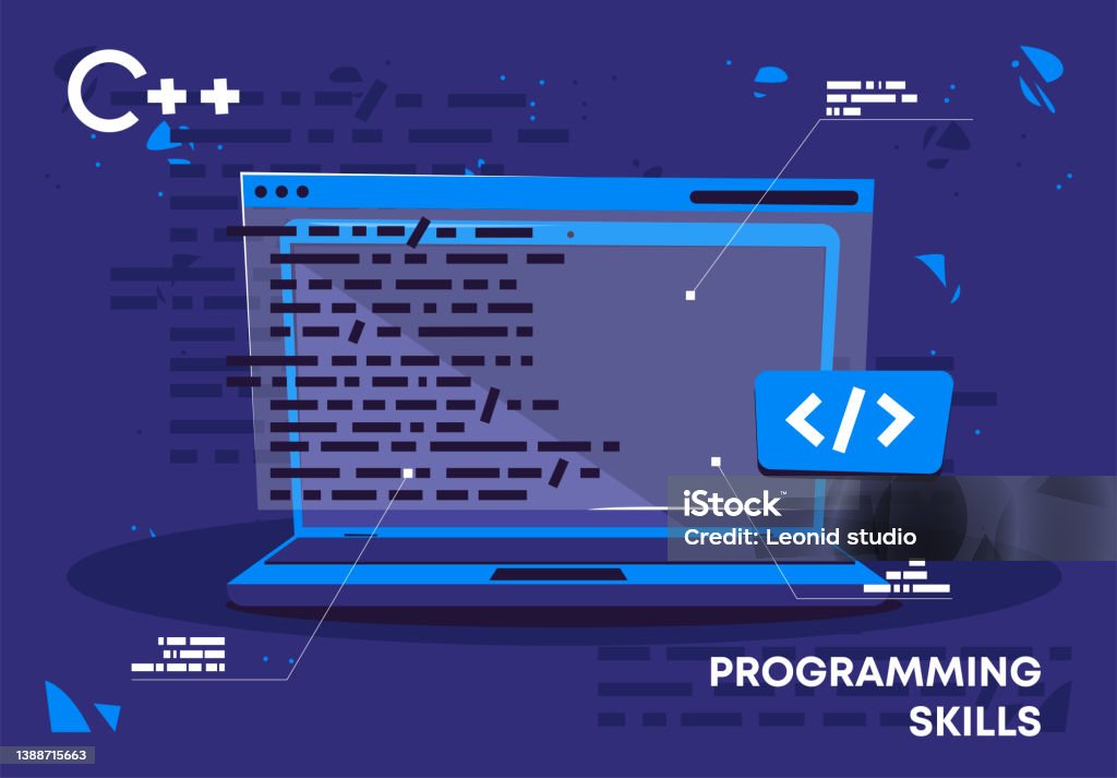 Vector Illustration Of Laptop Programming Skills Programming Languages ...