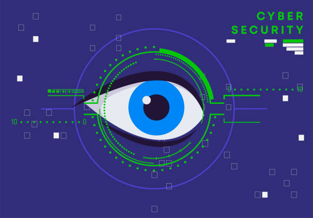 istock vector illustration of cyber security, human eye diagnostics, futuristic design of retina scanning interface 1388715709