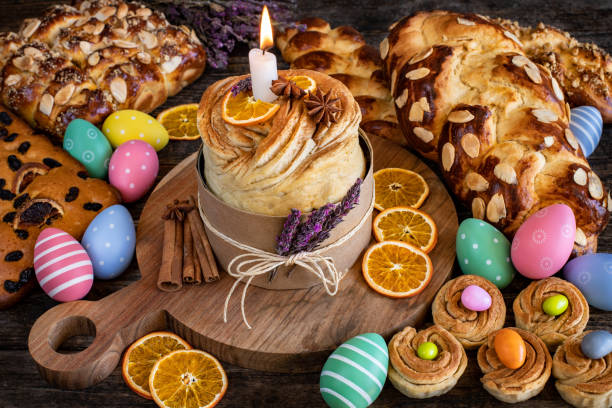 istock Easter buns and Easter eggs on the table. Kraffin or cruffin 1388720688