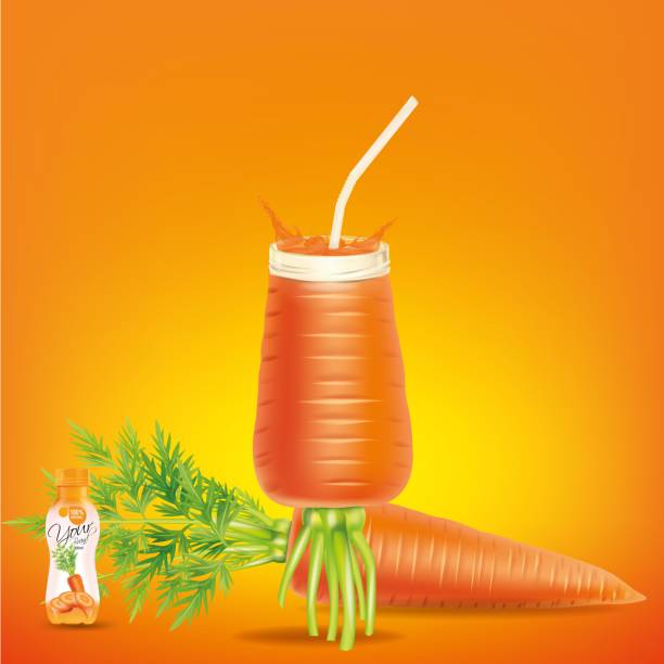 ilustrações, clipart, desenhos animados e ícones de garrafa de suco de cenoura com palha espirrando.a garrafa de suco de cenoura com cenoura - healthy eating food and drink soup ripe