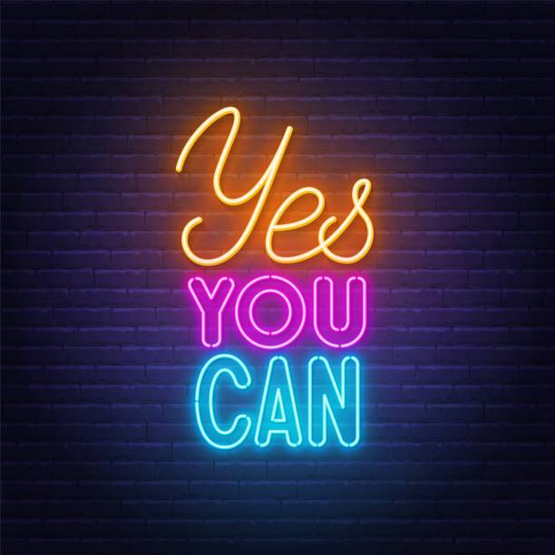 Yes You Can neon lettering on brick wall background. Yes You Can neon lettering on brick wall background . encouragement stock illustrations