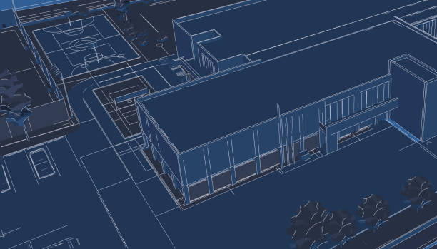 istock Partial 3d illustration of a school building campus. 1388725234