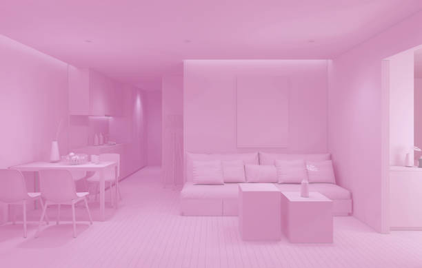 istock 3d interior design living and dining room pink pastel color 1388730454