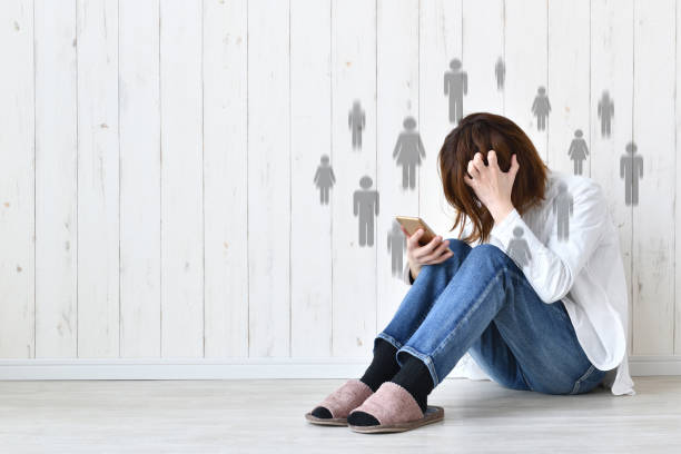 Woman suffering from human relationship on internet