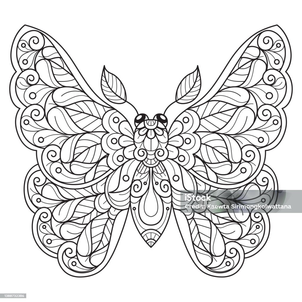 Cute Butterfly Hand Drawn For Adult Coloring Book Stock Illustration -  Download Image Now - Abstract, Animal, Art - iStock