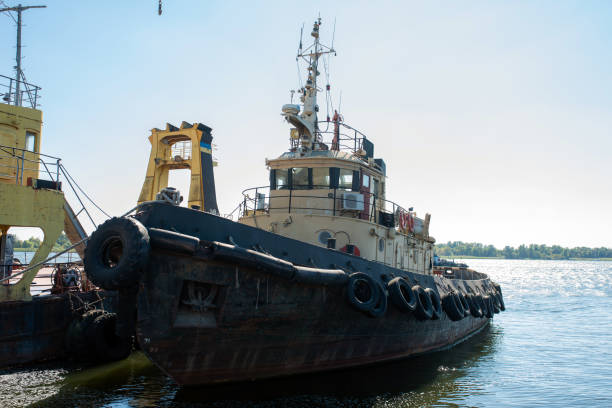 istock Powerful river tug moored in the port 1388733902