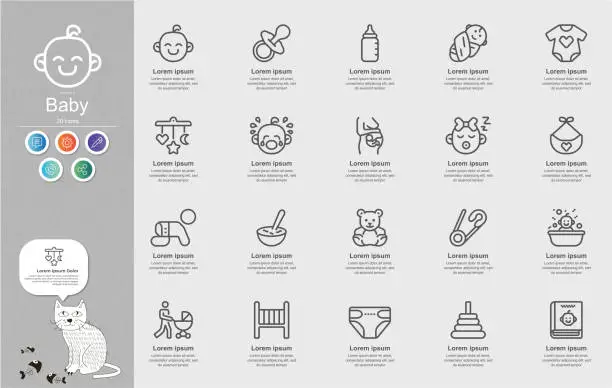 Vector illustration of Baby Line Icons Content Infographic