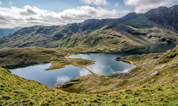 istock Snowdon Walk.  Looking Down over Llyn Llydaw from where the Crib Goch ridge path splits from the Pyg Track. 1388735702