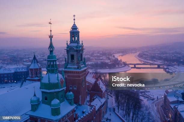 Wawel Cathedral And Vistula River In Krakow Poland At Sunset Stock Photo - Download Image Now