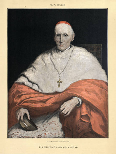 His Eminence Cardinal Manning, Archbishop of Westminster, by Walter William Ouless 19th Century Vintage chromotypogravure after the painting, His Eminence Cardinal Manning, by Walter William Ouless 19th Century. Henry Edward Manning was an English prelate of the Roman Catholic church, and the second Archbishop of Westminster bishop clergy stock illustrations