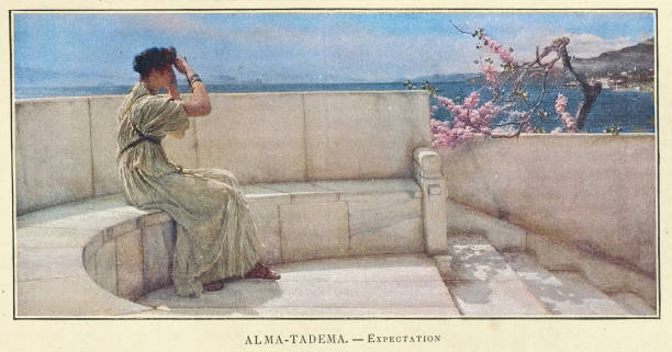 oczekiwanie lawrence alma-tadema, 19 wiek - greco roman obrazy stock illustrations