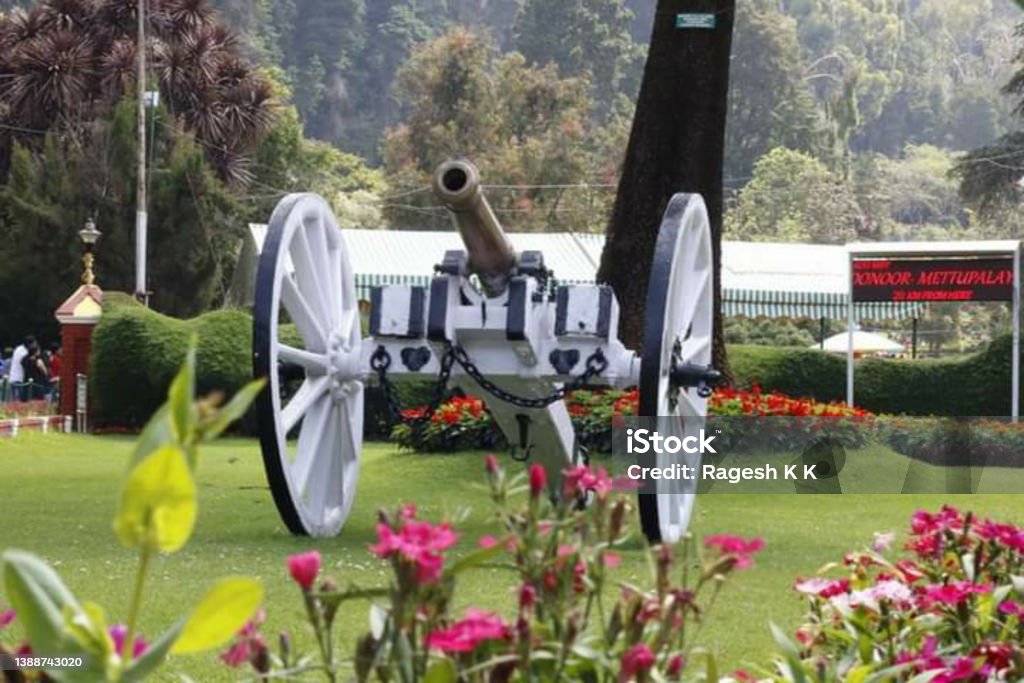 Cannon old Vintage cannon found kept at tamilnadu Antique Stock Photo