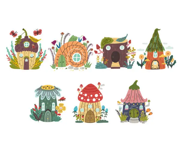 Vector illustration of Set vector forest houses