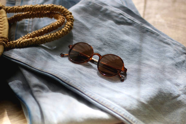 istock Vintage Jeans, Straw Bag and Sunglasses 1388751125