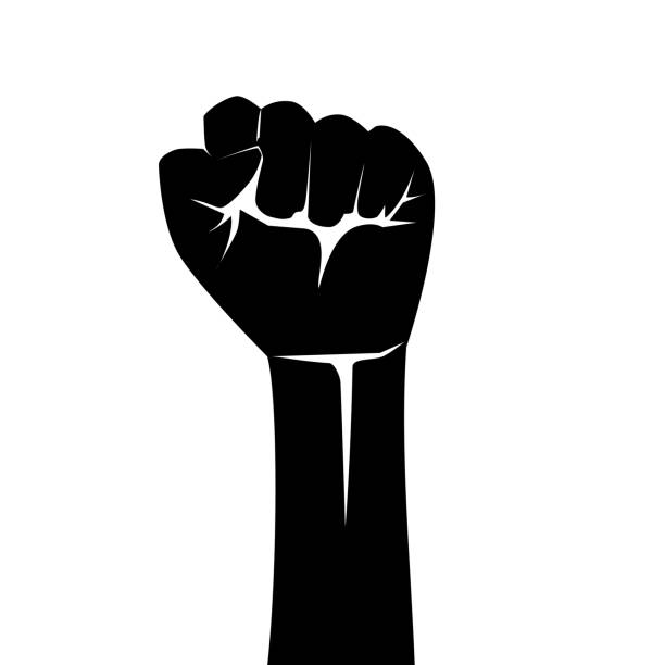 Black hand raised. Want freedom and protest symbols. human rights vector art illustration