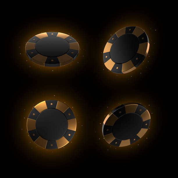 istock Black And Golden Set Casino Chips Isolated On The Black Background - 3D render 1388757233