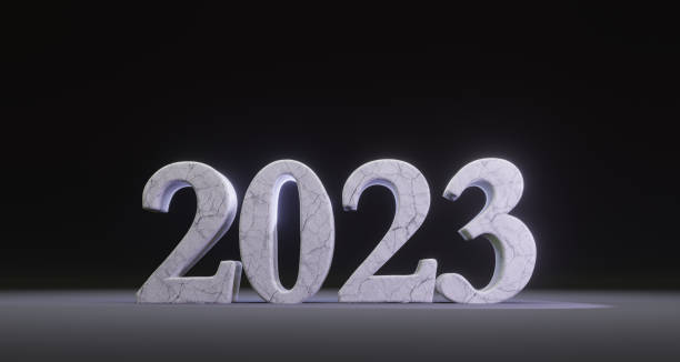 istock New year 2023 3d rendering with granite texture on dark background. 1388759438