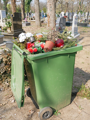 Garbage can in the public cemetery