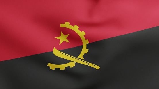 Bandera nacional de Angola ondeando 3D Render, bandera textil de la República de Angola, Movimiento Popular para la Liberación de Angola MPLA photo