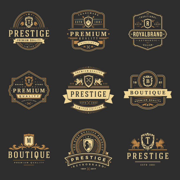 luxusní monogramy šablony vektorové objekty set - whiskey stock ilustrace