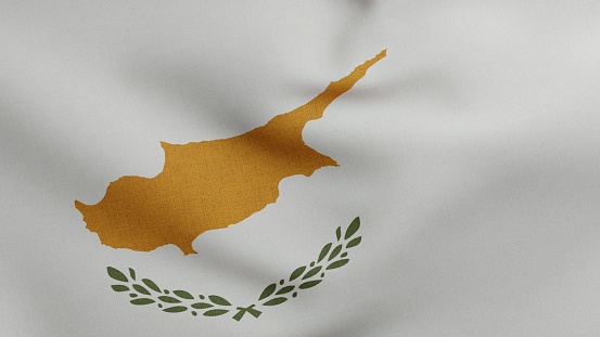 National flag of Cyprus waving 3D Render, Republic of Cyprus flag textile, simea tis Kipru or Kibris bayragi designed by Ismet Guney, cyprus independence day. High quality 3d illustration