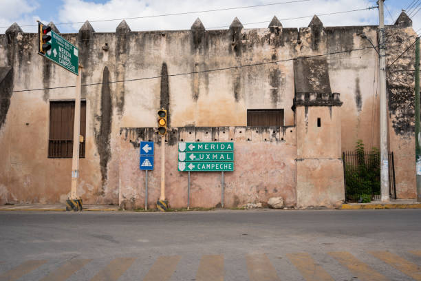 Signposts in Mexico in the direction of Merida, Uxmal, Campeche Signposts in Mexico in the direction of Merida, Uxmal, Campeche, route, daytime, no people mexico street scene stock pictures, royalty-free photos & images