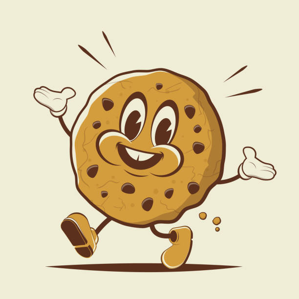 funny retro cartoon illustration of a cookie funny retro cartoon illustration of a cookie chocolate clipart stock illustrations