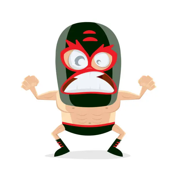 Vector illustration of funny cartoon illustration of a wrestler in lucha libre style