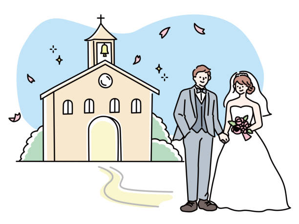 ilustraciones, imágenes clip art, dibujos animados e iconos de stock de ilustraciones de boda (matrimonio, boda, recepción, vestido, ramo, felicidad, pareja, capilla) una ilustración de boda. bodas, bodas, recepciones, vestidos, ramos, felicidad, matrimonios, capillas. - wedding groom bride two parent family